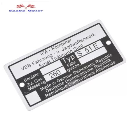 Simson S51E típustábla, adattábla DPR